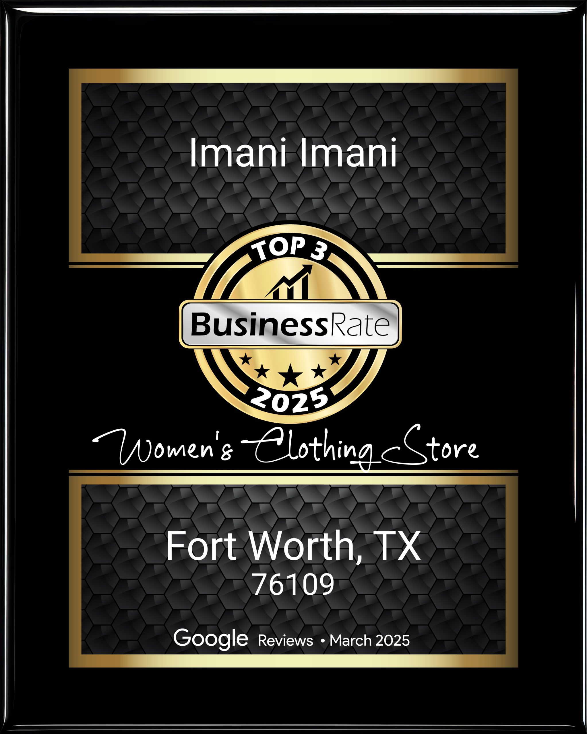 BusinessRate Imani Imani Boutique Award – Fort Worth Texas BusinessRate Imani Imani Boutique Award - Fort Worth Texas