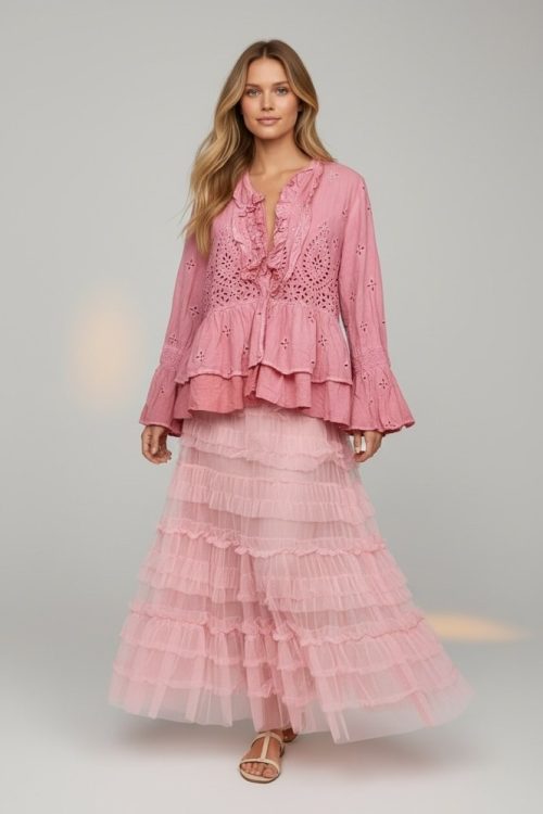 House of Jaded Gypsy Heirloom Eyelet Top Petal Pink