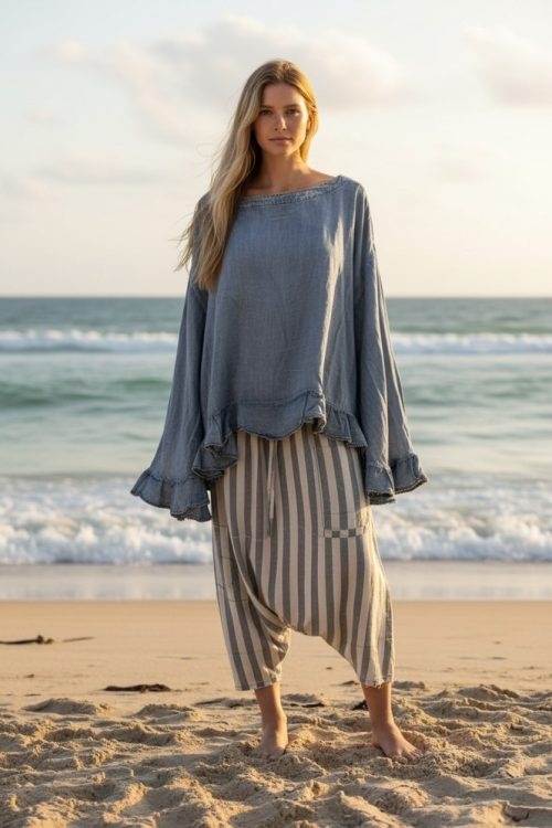 House of Jaded Gypsy Blooming Grace Top Chambray