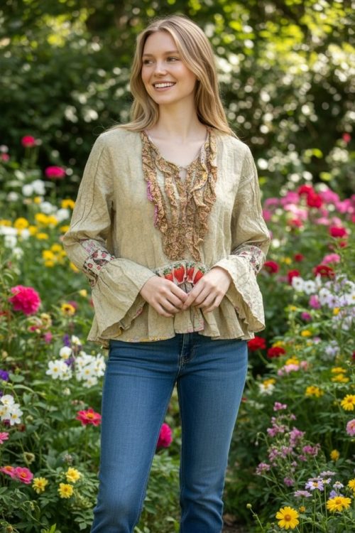 House of Jaded Gypsy Honey Bloom Top-Moss