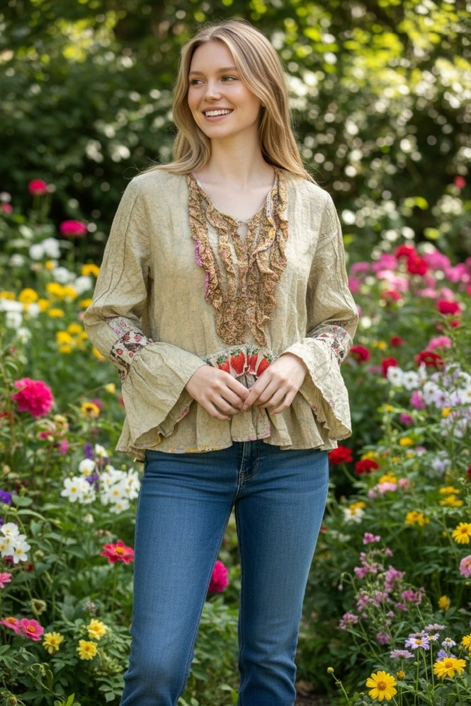 House of Jaded Gypsy Honey Bloom Top-Moss