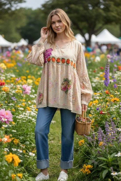 House of Jaded Gypsy Weathered Wildflower Top in Roses
