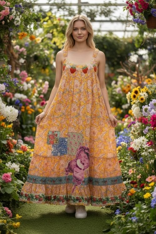 House of Jaded Gypsy Sunwashed Bloom Dress-Golden